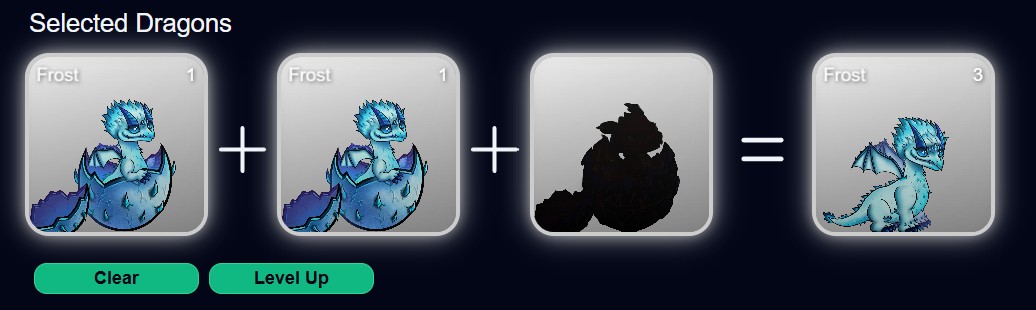 Two matching Frost Dragons being combined into a higher-growth-level Frost Dragon