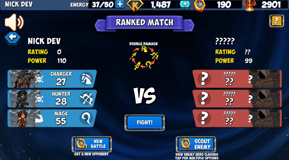 Kingdom Karnage Heroes ranked PvP opponent screen