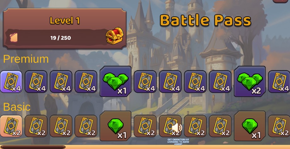 Royal Rampage Battle Pass showing Basic and Premium reward tracks