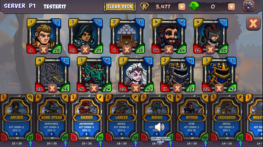 Royal Rampage deck screen showing equipped characters and the wider collection