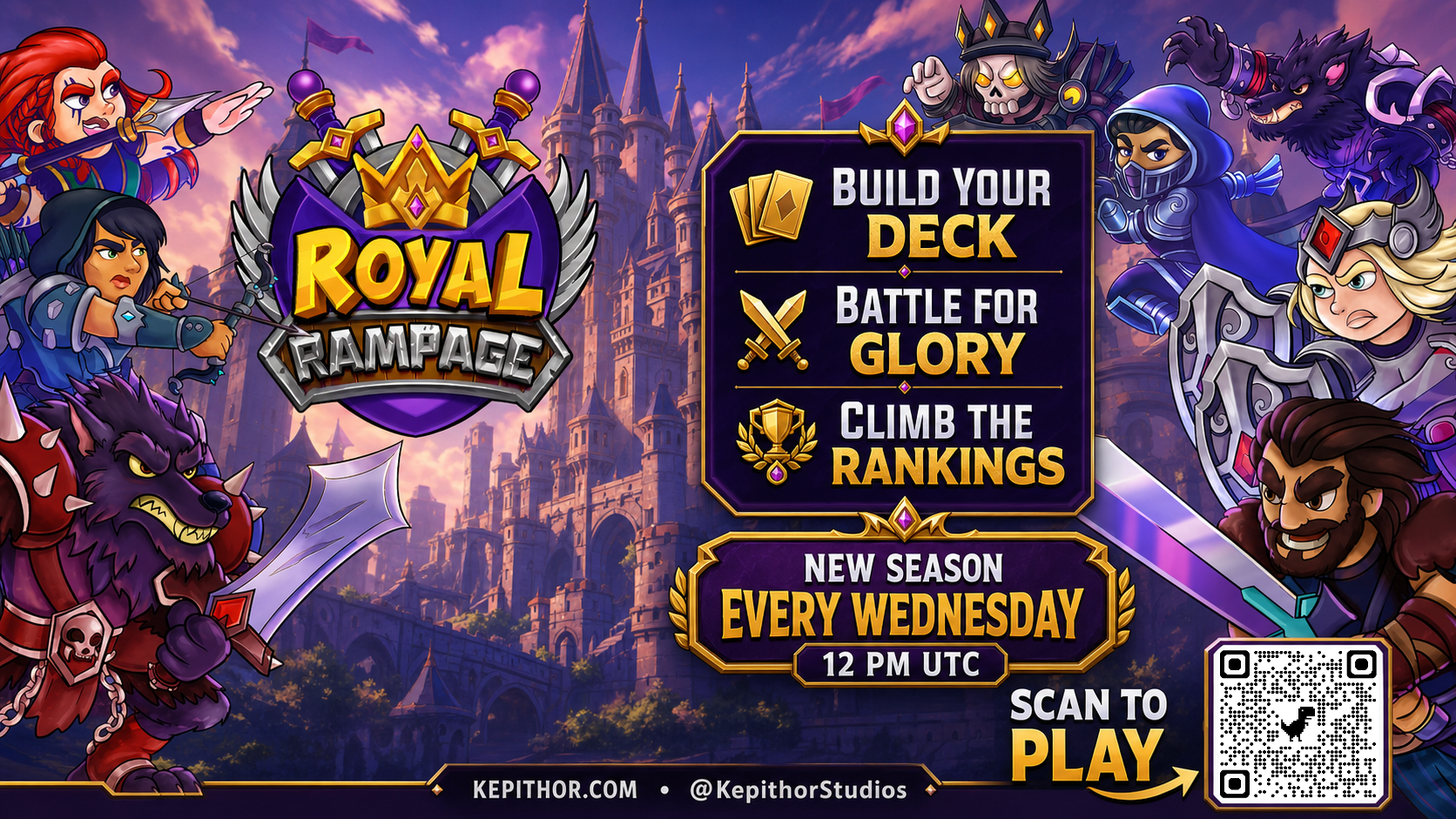 Royal Rampage weekly season announcement showing Wednesday at 12 PM UTC