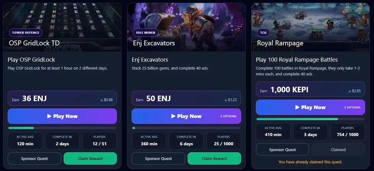 Quests that are live and players can earn from